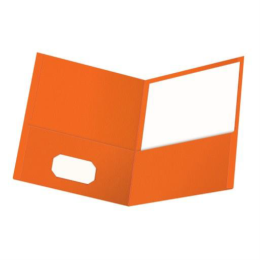 Twin Pocket Folder, Embossed Leather Grain Paper, Orange, 25/Box