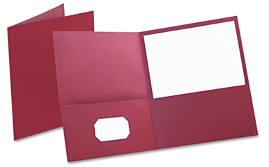 Twin-Pocket Folder, Embossed Leather Grain Paper, Burgundy, 25/Box