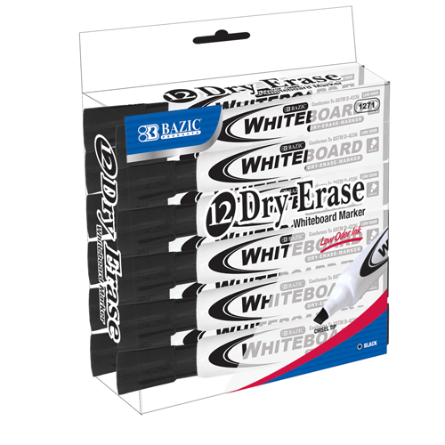 Black Chisel Tip Dry Erase Markers, Dozen