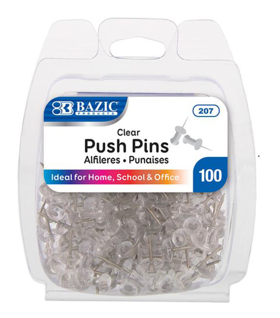 Clear Color Push Pins, 100/Pack