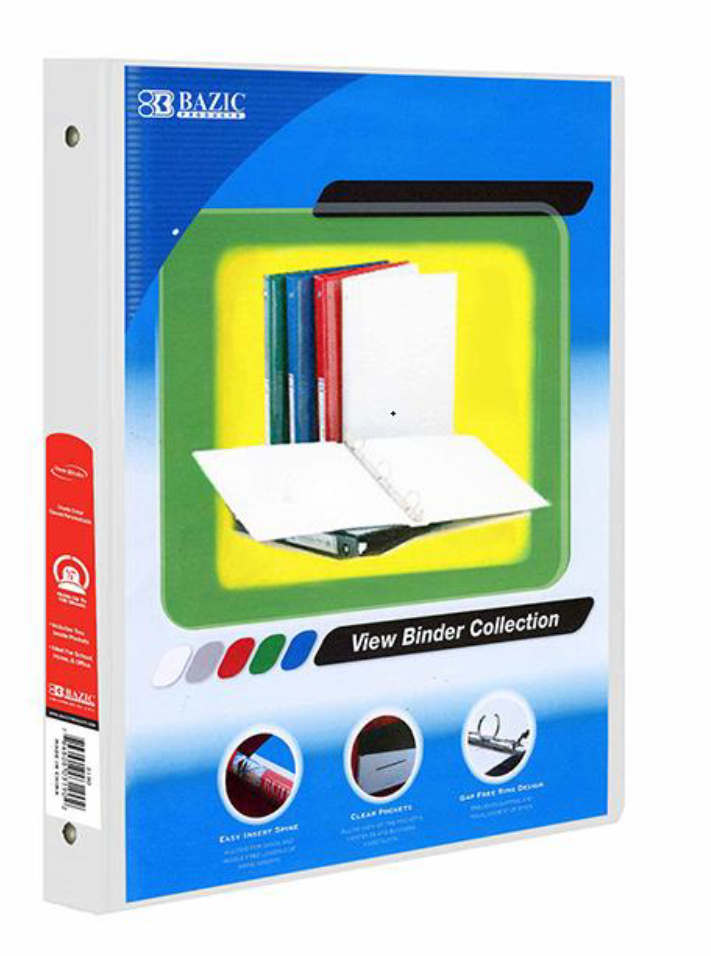 1/2" White 3-Ring View Binder w/2-Pockets