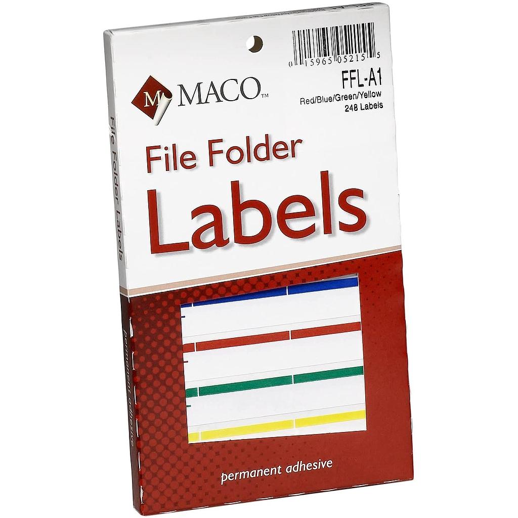 Assorted File Folder Labels, 9/16 x 3-7/16 Inches, 248/Pk