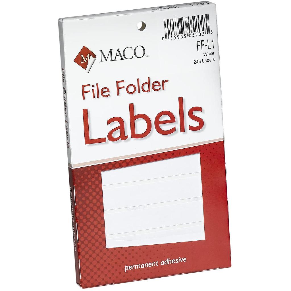 White File Folder Labels, 9/16 x 3-7/16 Inches, 248/Pk