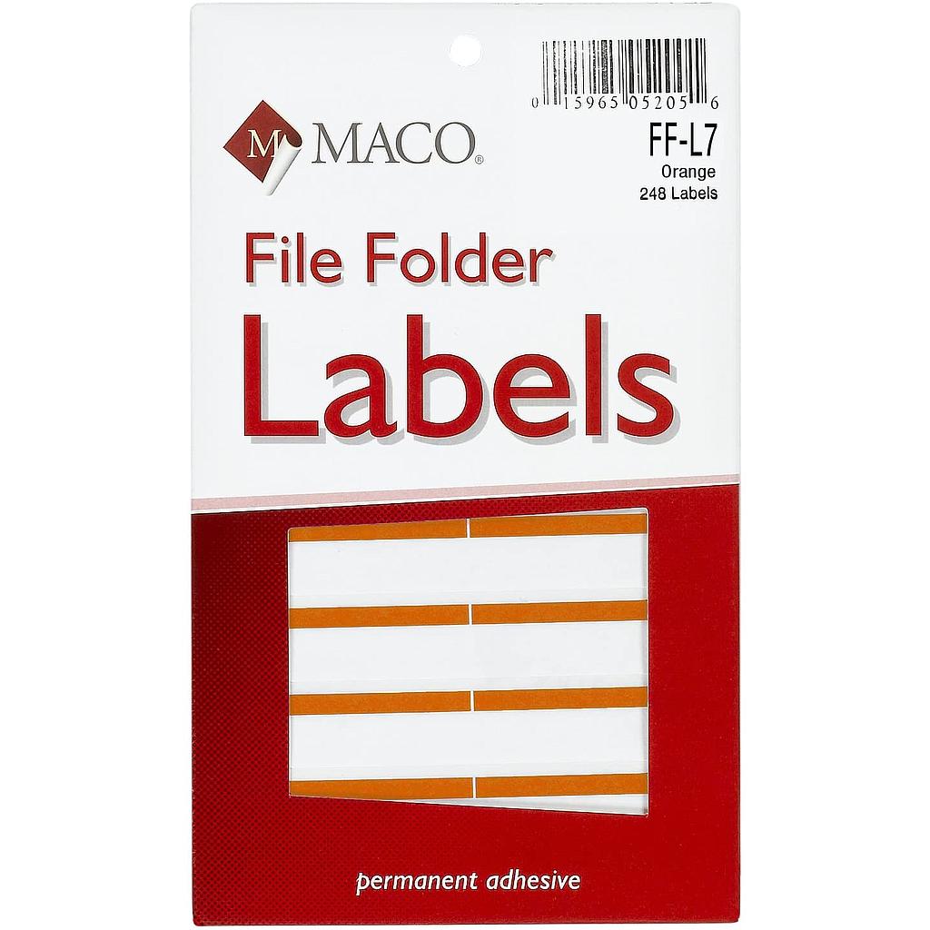 Orange File Folder Labels, 9/16 x 3-7/16 Inches, 248/Pk