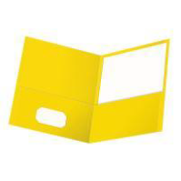 Twin-Pocket Folder, Embossed Leather Grain Paper, Yellow, 25/Box