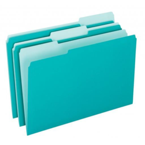 Interior File Folders, 1/3 Cut Top Tab, Letter, Aqua, 100/Box