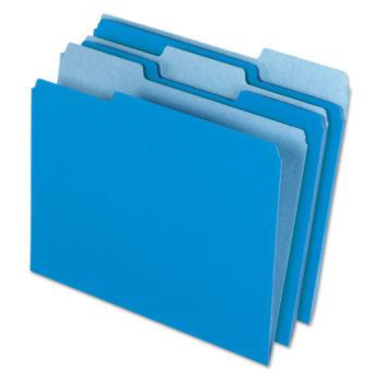 Interior File Folders, 1/3 Cut Top Tab, Letter, Blue, 100/Box