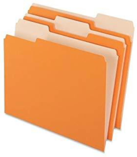 Interior File Folders, 1/3 Cut Top Tab, Letter, Orange, 100/Box