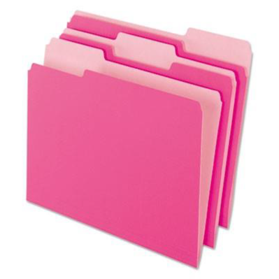 Interior File Folders, 1/3 Cut Top Tab, Letter, Pink, 100/Box