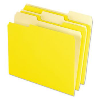 Interior File Folders, 1/3 Cut Top Tab, Letter, Yellow, 100/Box