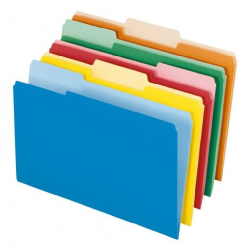 Interior File Folders, 1/3 Cut Top Tab, Legal, Bright Assorted, 100/Box