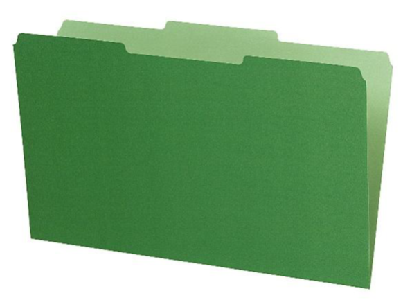 Interior File Folders, 1/3 Cut Top Tab, Legal, Br. Green, 100/Box