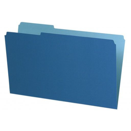 Interior File Folders, 1/3 Cut Top Tab, Legal, Blue, 100/Box