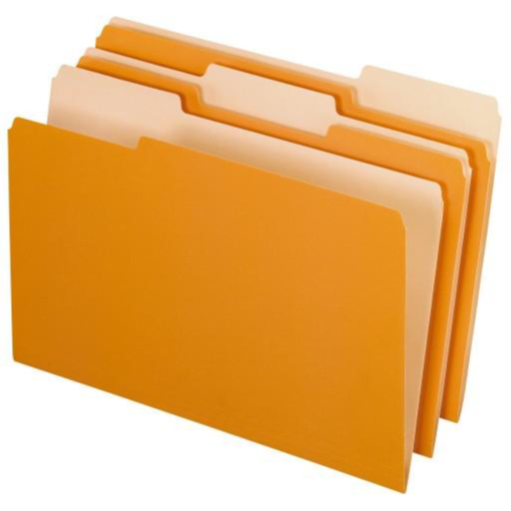 Interior File Folders, 1/3 Cut Top Tab, Legal, Orange, 100/Box