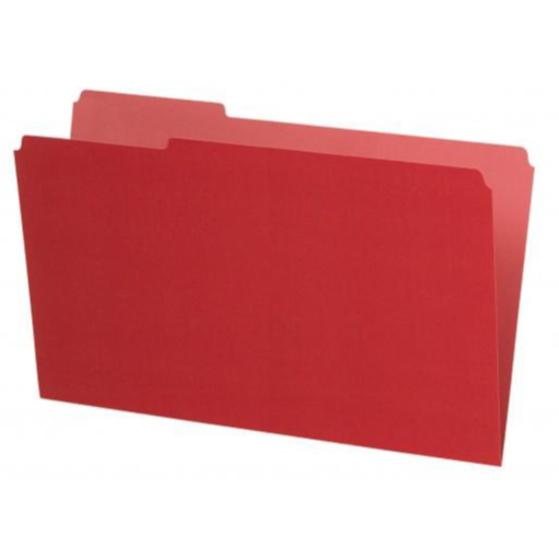 Interior File Folders, 1/3 Cut Top Tab, Legal, Red, Box/100