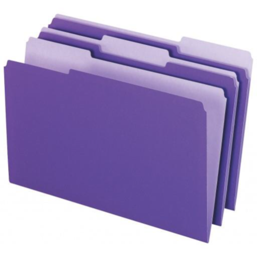 Interior File Folders, 1/3 Cut Top Tab, Legal, Violet, 100/Box