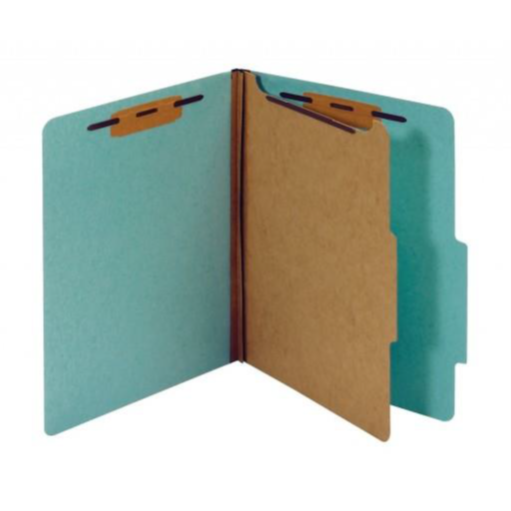 Partition Folders, Standard, Four-Sections (1 Pt.), Bonded Fasteners, 2/5 Cut Tab, Light Blue, Letter, 20/Bx