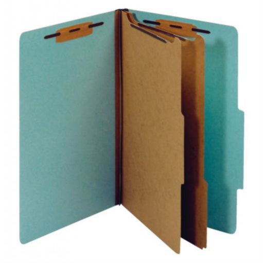 Classification Folders, Standard, Six-Sections (2 Pt.), Bonded Fasteners, 2/5 Cut Tab, Light Blue, Legal, 20/Bx