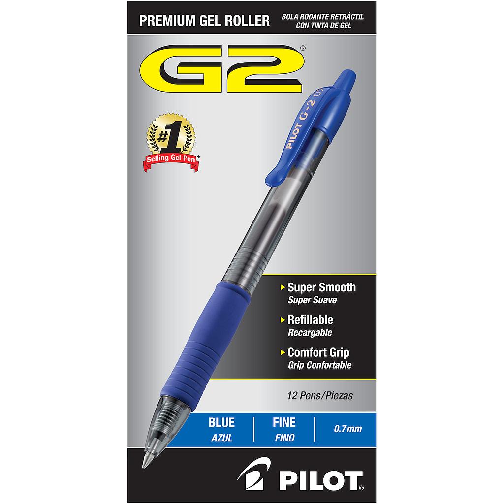 G2 Premium Retractable Gel Ink Pen, Refillable, Blue Ink, Fine .7mm, Dozen