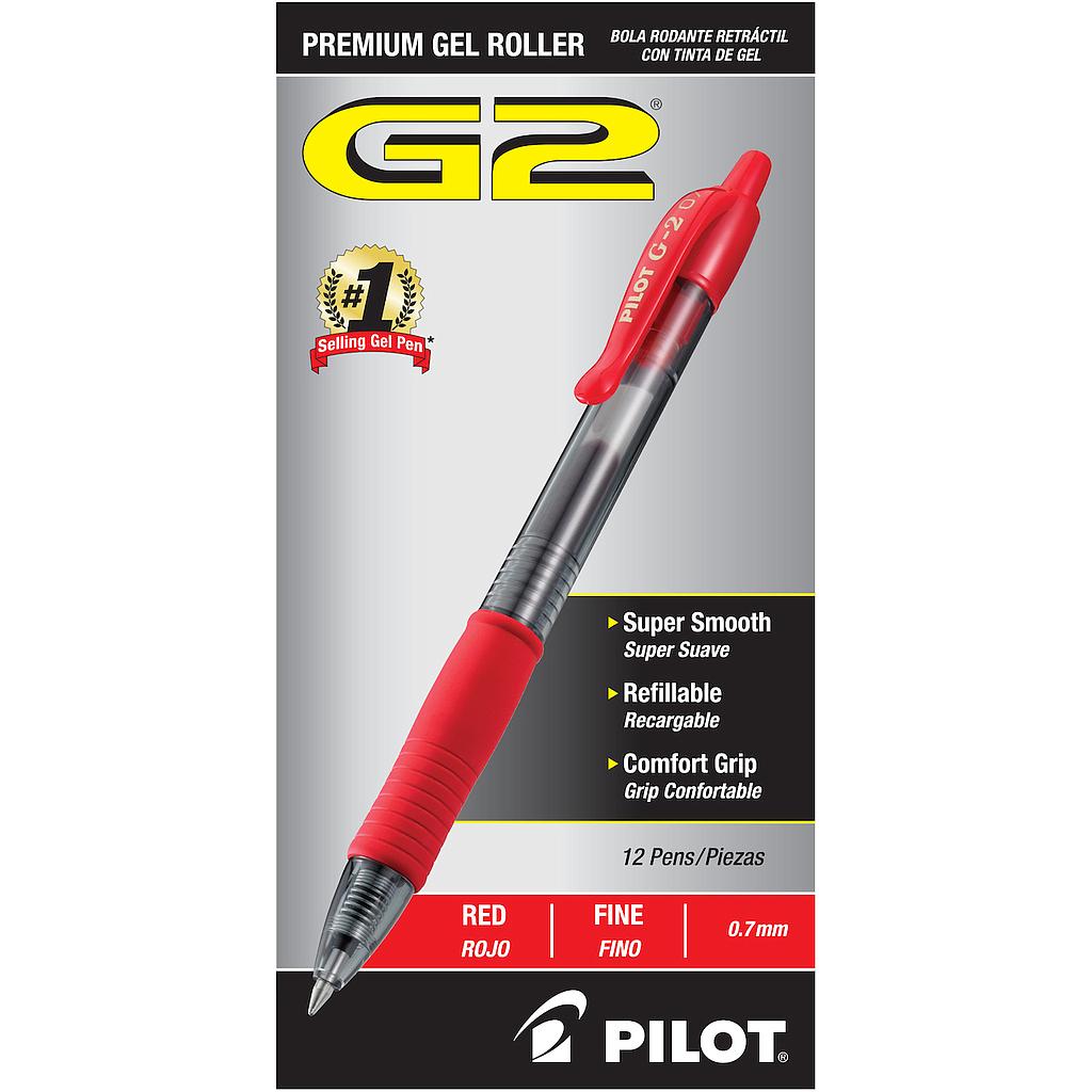 G2 Premium Retractable Gel Ink Pen, Refillable, Red Ink, .7mm, Dozen