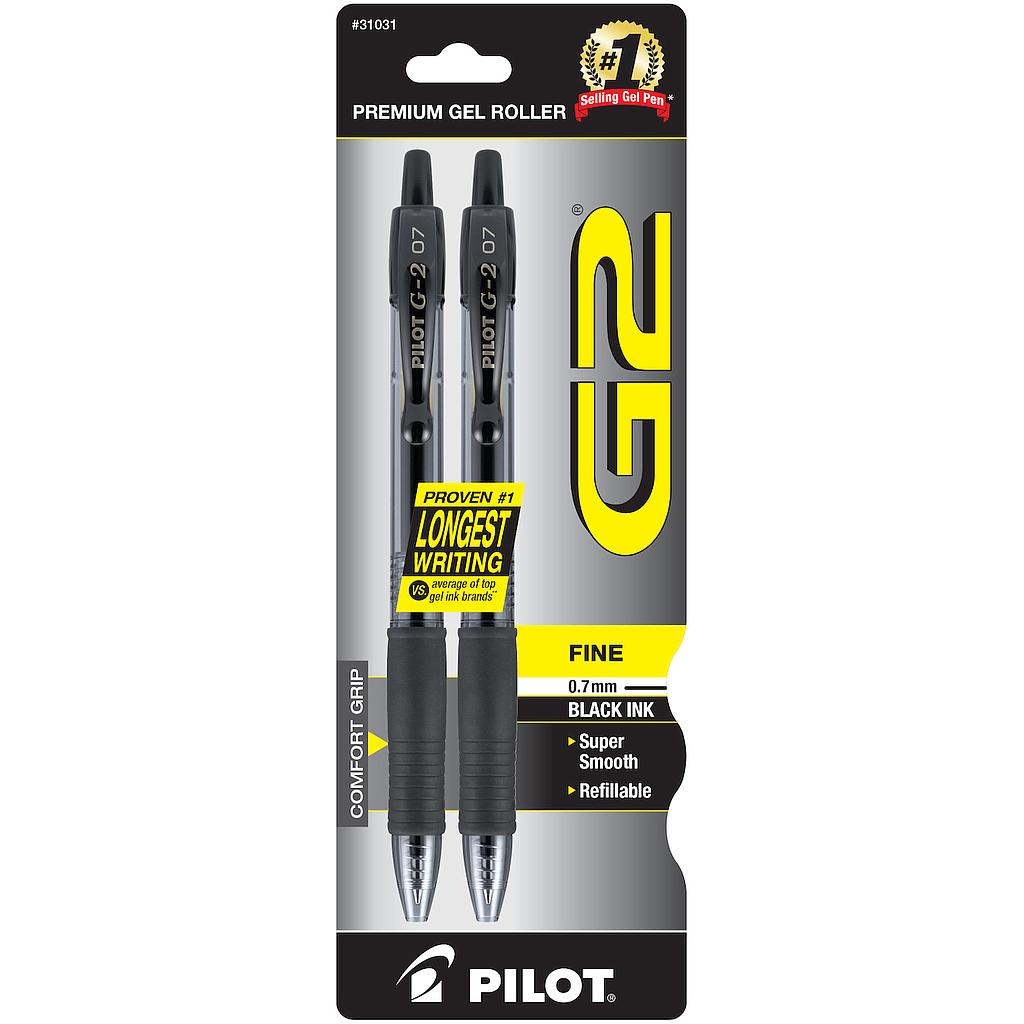 G2 Premium Retractable Gel Ink Pen, Refillable, Black Ink, .7mm, 2/Pack