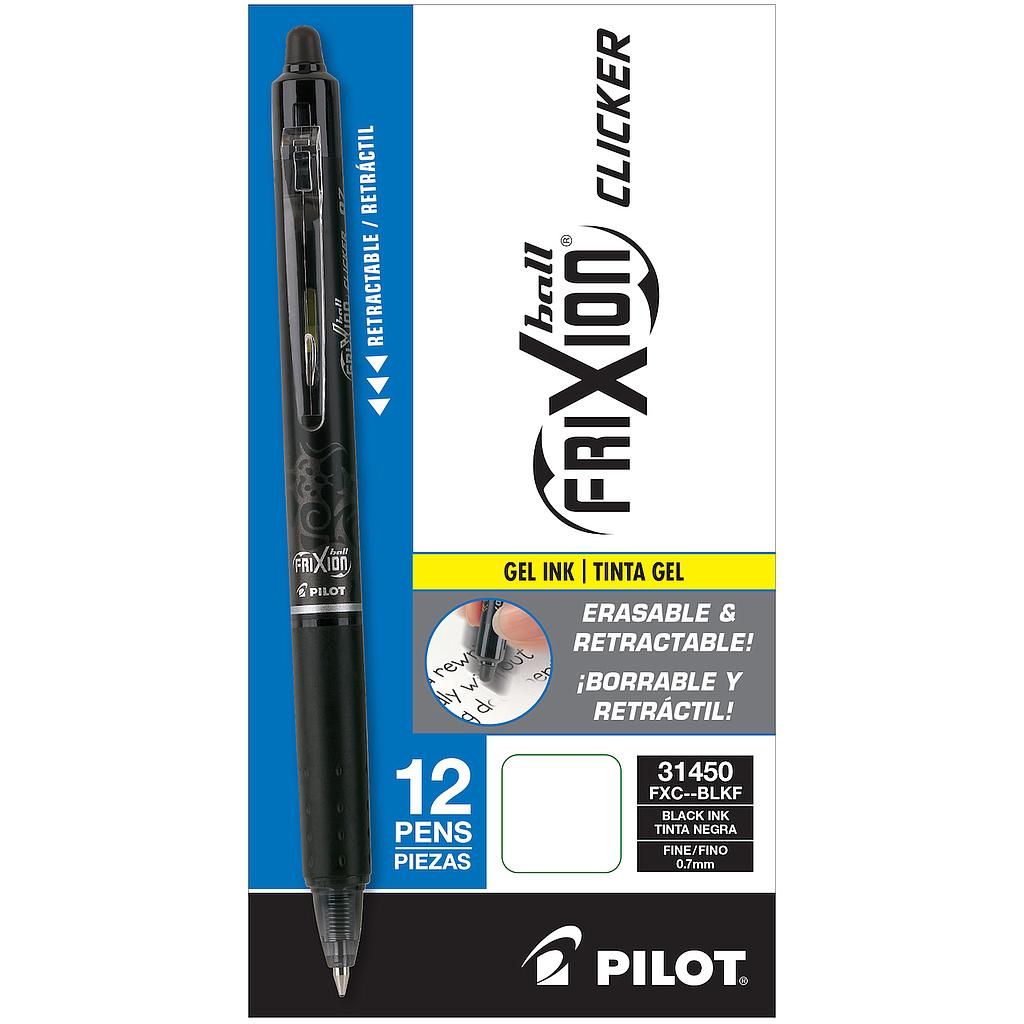 FriXion Clicker Erasable Gel Ink Retractable Pen, Black Ink, .7mm, Dozen