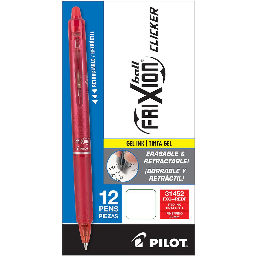 FriXion Clicker Erasable Gel Ink Retractable Pen Red Ink, .7mm, Dozen