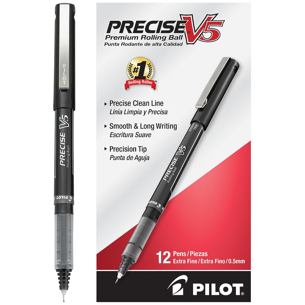 Precise V5 Roller Ball Stick Pen, Precision Point, Black Ink, .5mm, Dozen