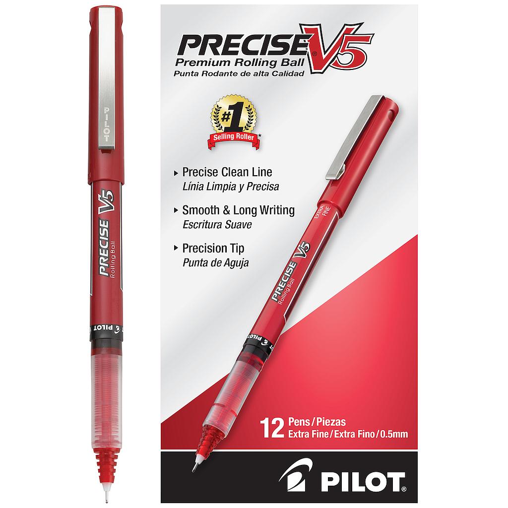 Precise V5 Roller Ball Stick Pen, Precision Point, Red Ink, .5mm, Dozen