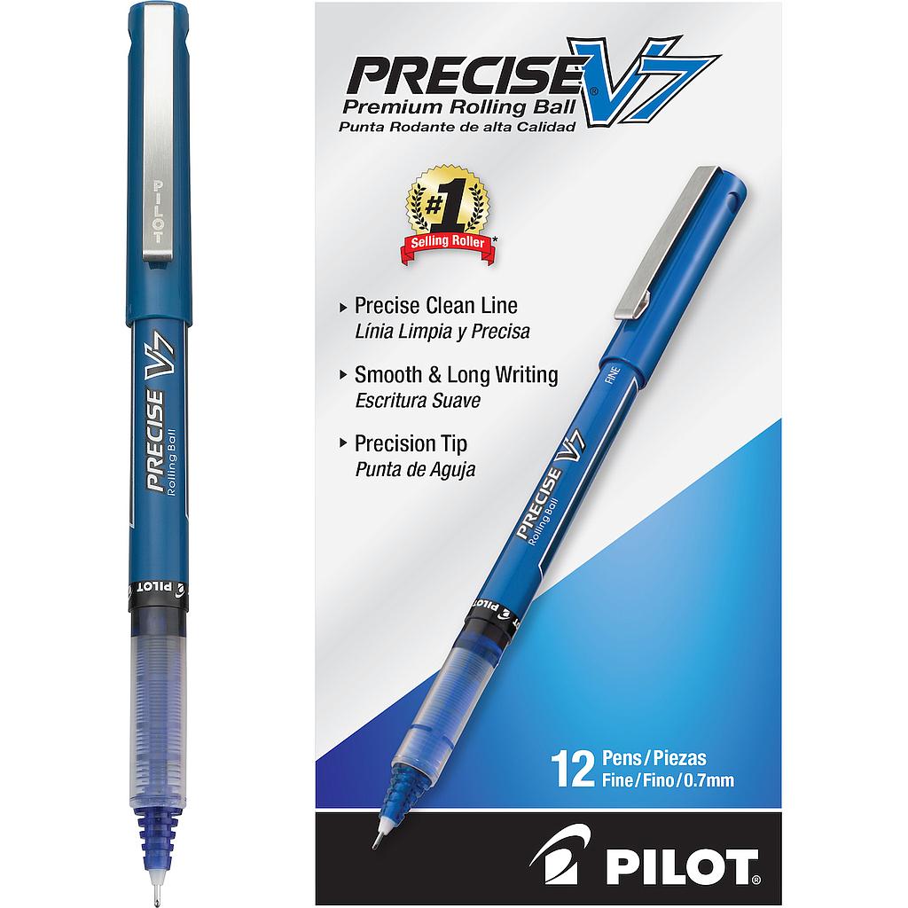 Precise V7 Roller Ball Stick Pen, Precision Point, Blue Ink, .7mm, Dozen