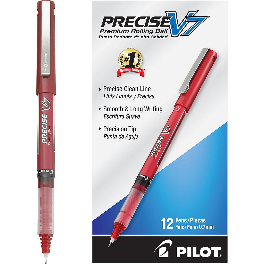 Precise V7 Roller Ball Stick Pen, Precision Point, Red Ink, .7mm, Dozen