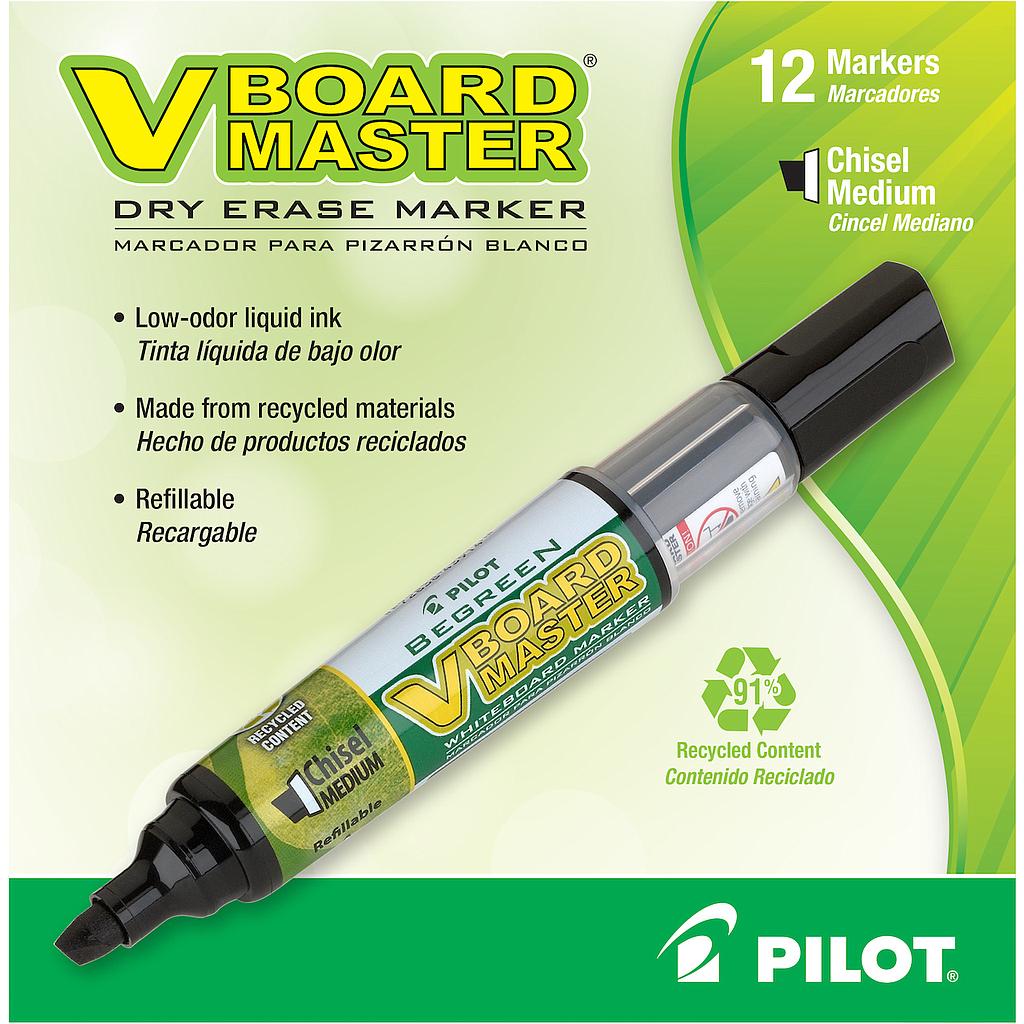 BeGreen Dry Erase Marker, Black Ink, Chisel, Dozen