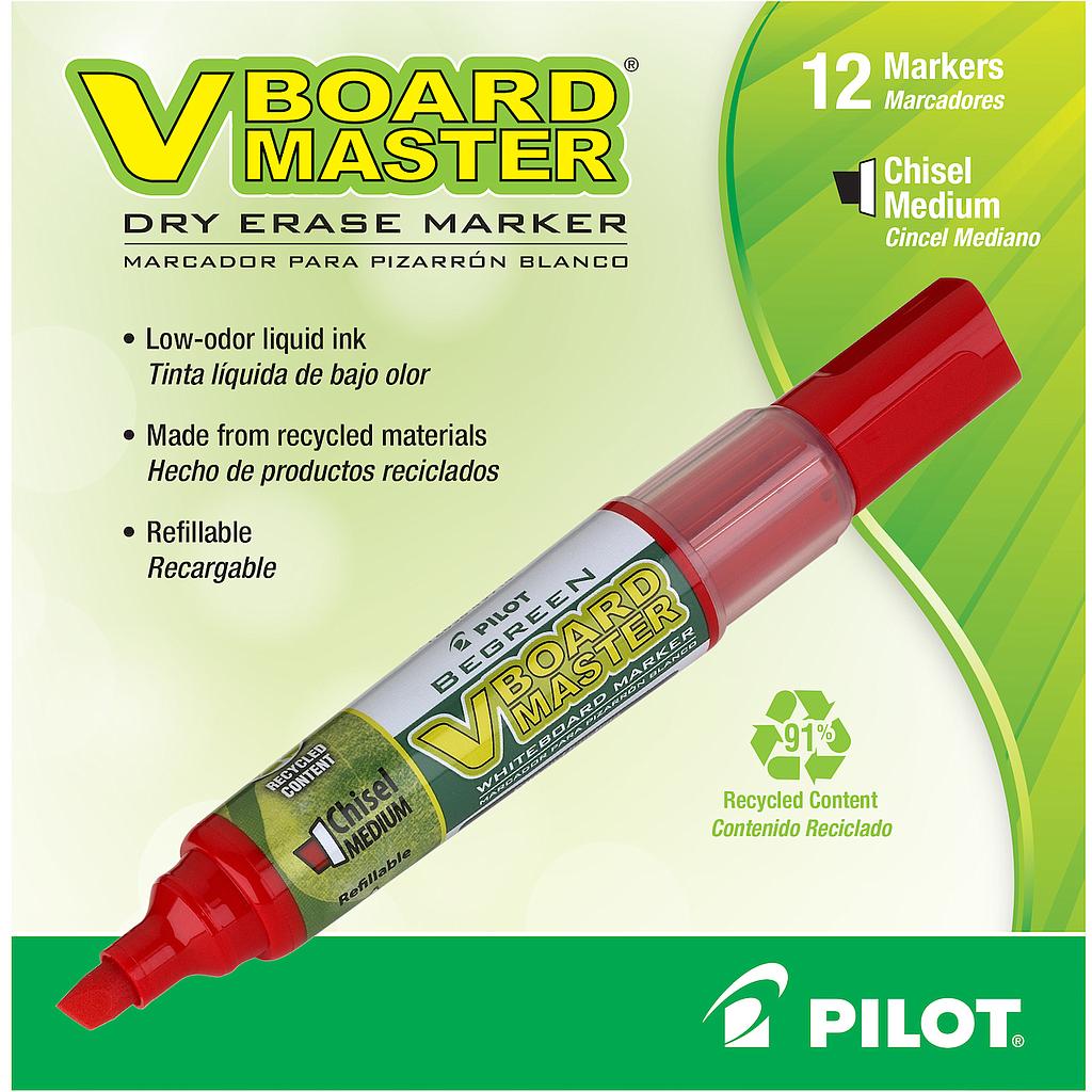 BeGreen Dry Erase Marker, Red Ink, Chisel, Dozen