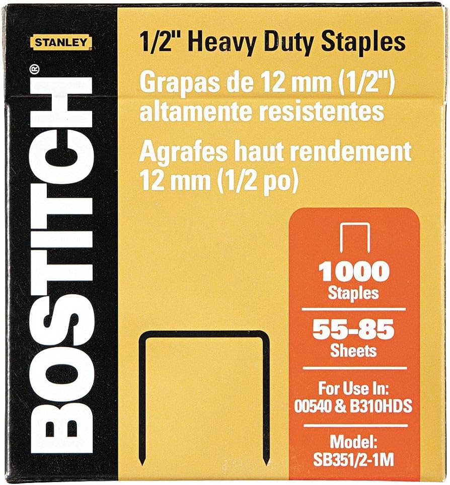 Heavy-duty premium staples, 1/2" leg length, 1000/Box