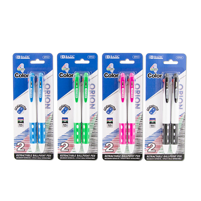 Orion White Top 4-Color Pen w/Cushion Grip (2/Pack)