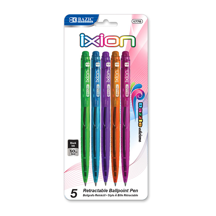 Ixion Black Color Retractable Pen (5/Pack)