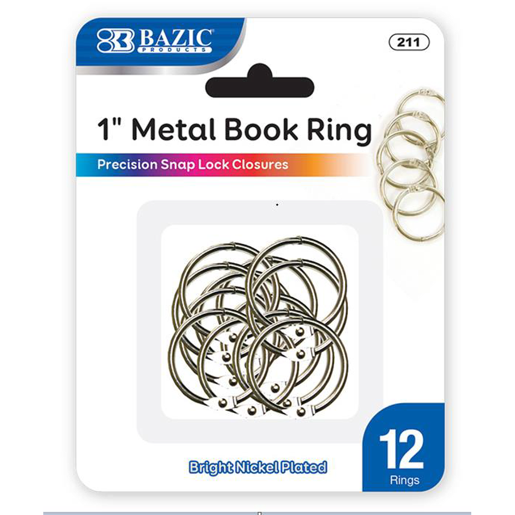 Metal Book Rings, 1", 12/Pk