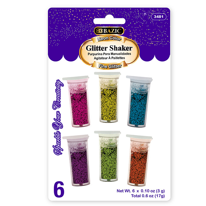 3g / 0.10 Oz. 6 Neon Color Glitter Shaker