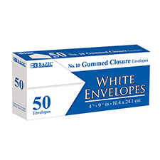 #10 White Envelope w/Gummed Closure, 50/Pk