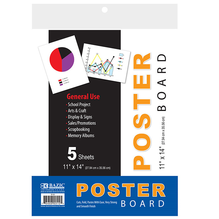 White Poster Board, 11" x 14", 5/Pack