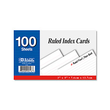 Ruled White Index Card, 3" x 5", 100/Pk