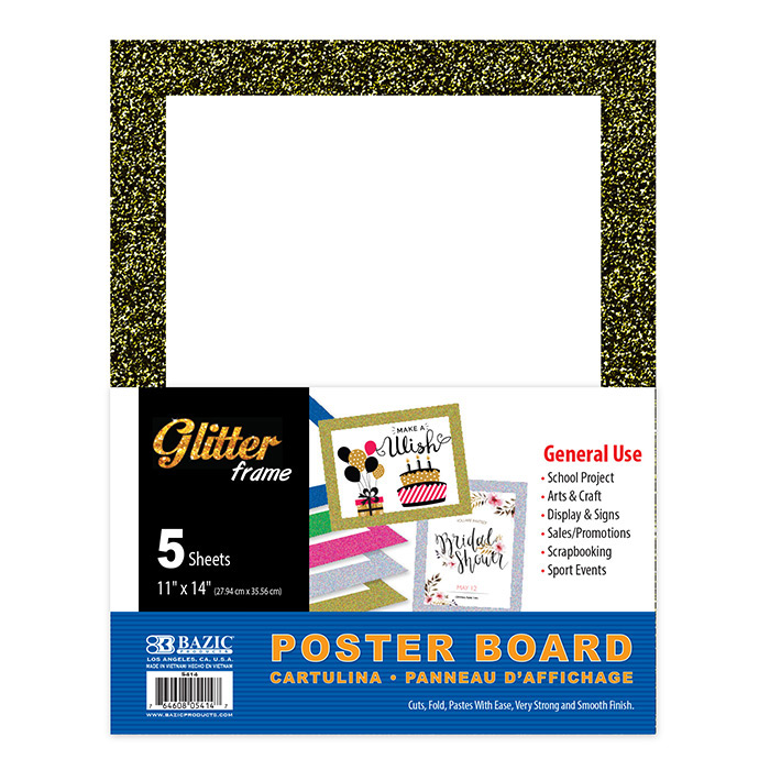 11" X 14" White Poster Board w/Glitter Frame (5/Pack)