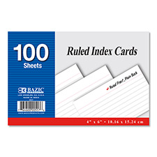 Ruled White Index Card, 4" x 6", 100/Pk