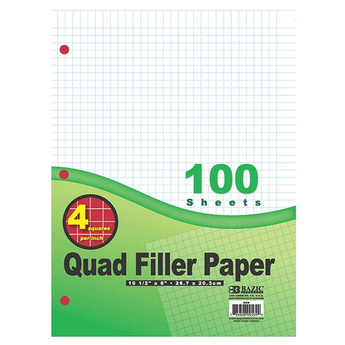 Quad Ruled Filler Paper, 100/Pk (Papel cuadriculado)