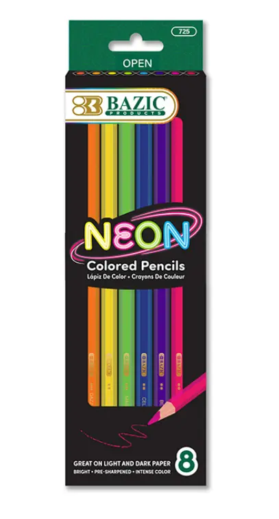 8 Neon Colored Pencils