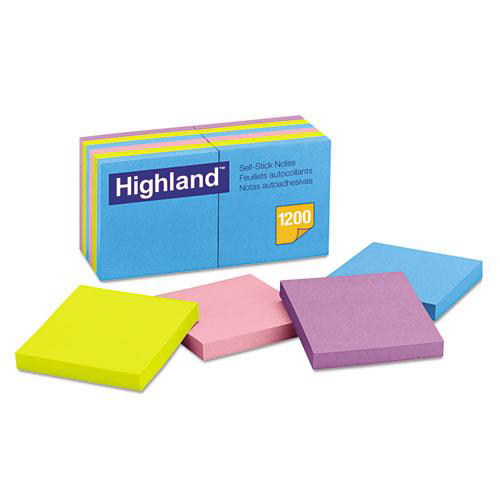 Self-Stick Notes, 3" x 3", Assorted Bright, 100-Sheet, 12/Pack (70071496114)