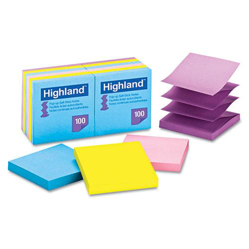 Self-Stick Pop-Up Notes, 3 x 3, Assorted Bright, 100-Sheet, 12/Pack