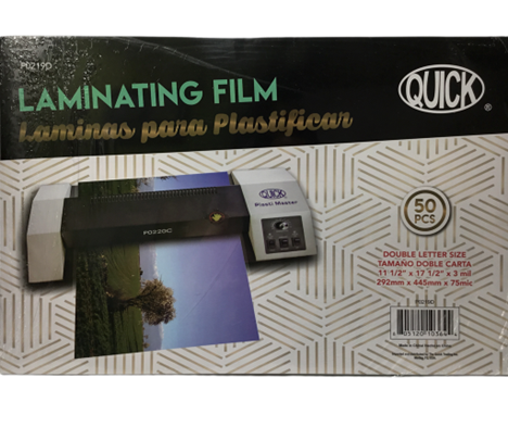 Laminating Pouch Film Letter, 292mm x 445mm x 125mic, 11 1/2" x 17 1/2" x 3mil, (50 Pcs P/Pck)