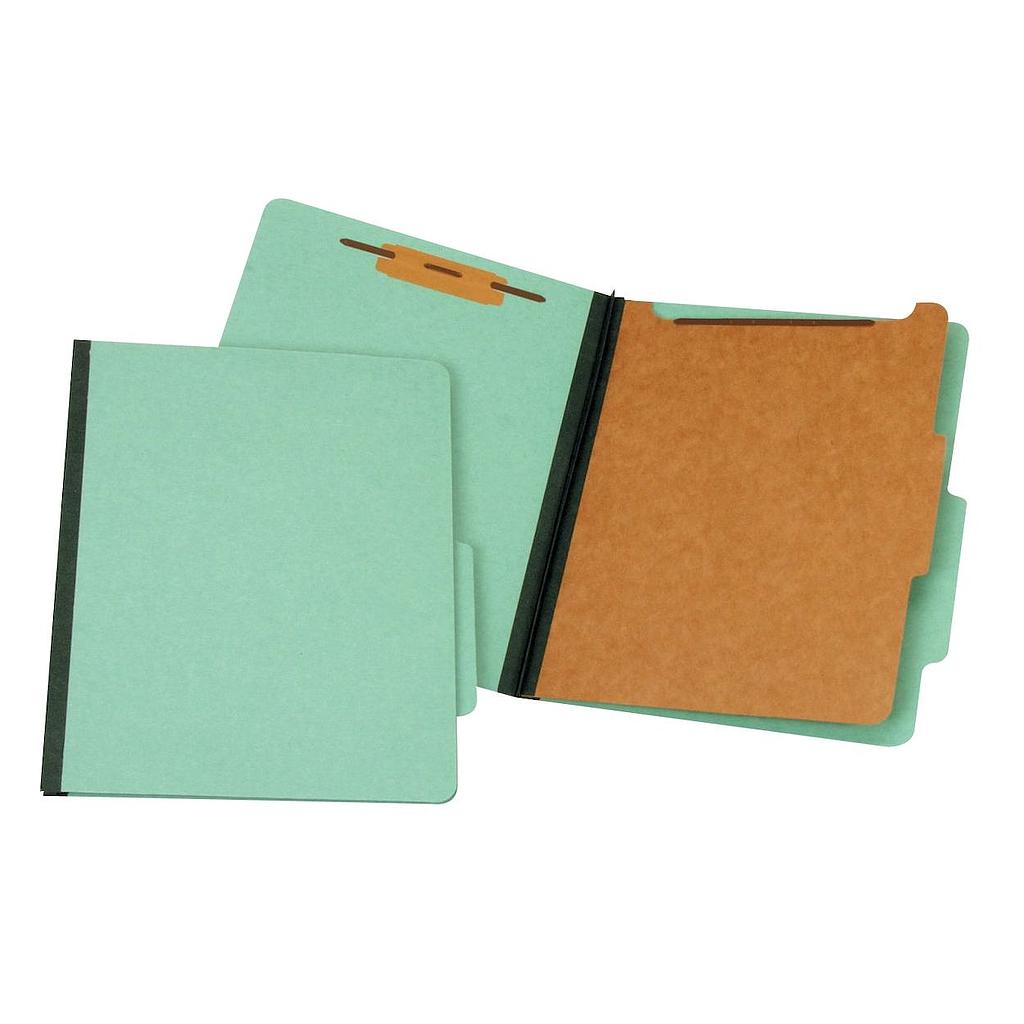 Partition Folders, Standard, Four-Sections (1 Pt.), Bonded Fasteners, 2/5 Cut Tab, Green, Letter, 20/Bx