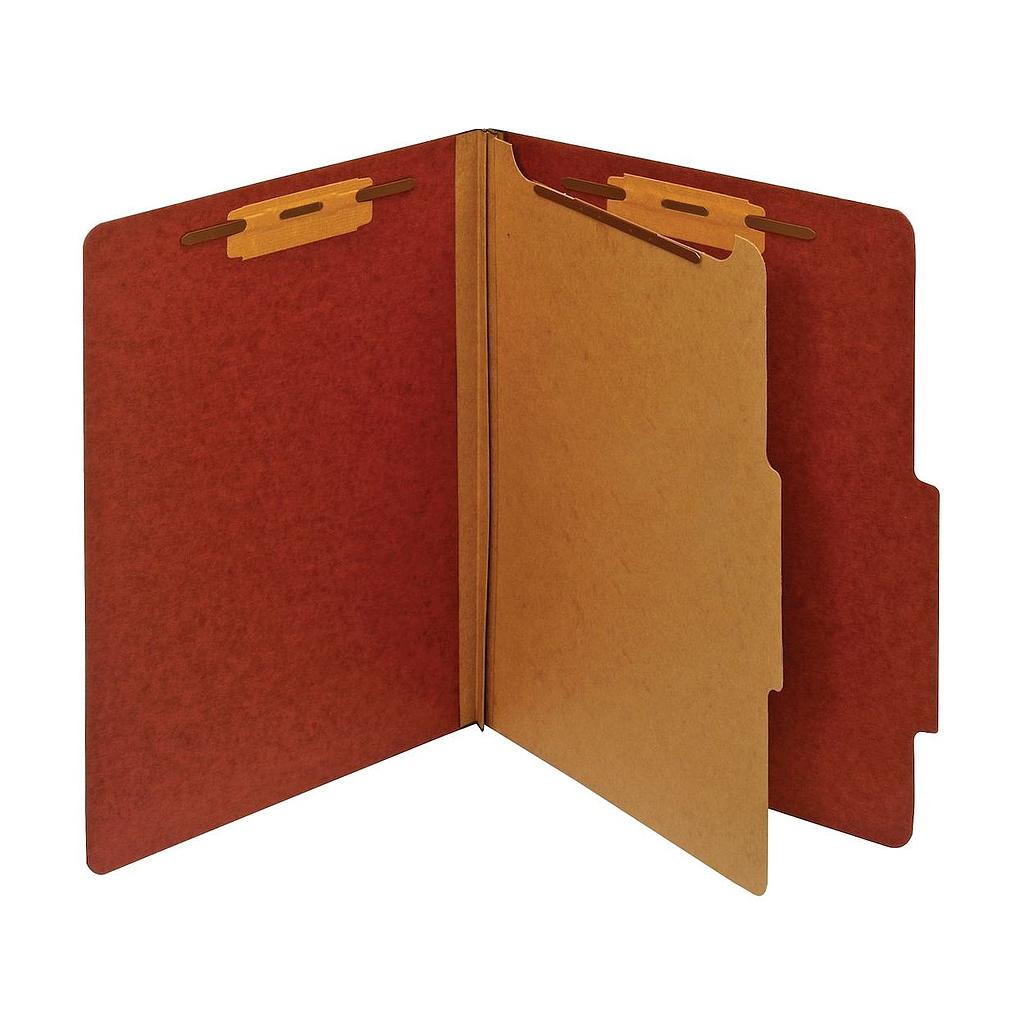 Partition Folders, Standard, Four-Sections (1 Pt.), Bonded Fasteners, 2/5 Cut Tab, Red, Letter, 20/Bx